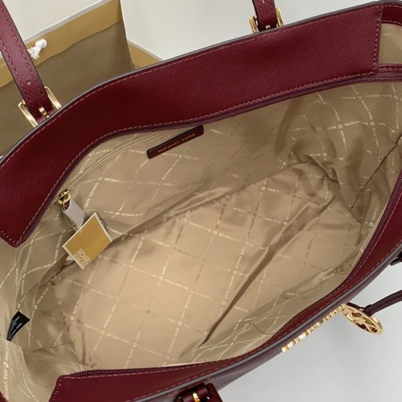 Michael Kors Gilly Large Drawstring Travel Tote Leather Oxblood Color - Picture 10 of 16